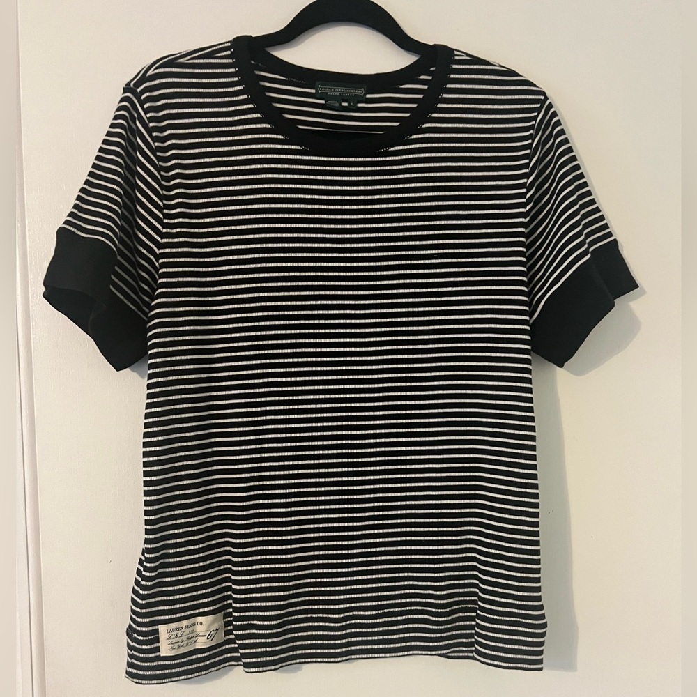 Lauren Ralph Lauren Black and White Striped Top size XL (SKU D-119)